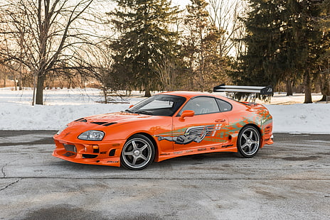toyota supra, оранжев, страничен изглед, състезания, автомобили, превозно средство, HD тапет HD wallpaper