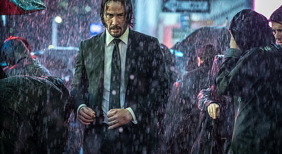John Wick, hujan, keramaian, film, Keanu Reeves, putih, seni digital, Wallpaper HD HD wallpaper
