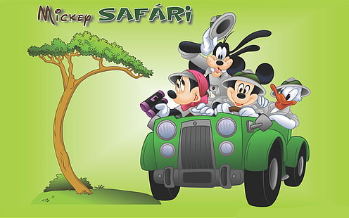 Mickey E Minnie Mouse Pato Donald Pateta Safari Dos Desenhos Animados Papel De Parede Hd 3840 × 2400, HD papel de parede HD wallpaper