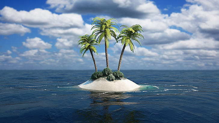 Lonely island, les trois palmiers de l'île, Lonely, Island, Three, Palm, Trees, Fond d'écran HD