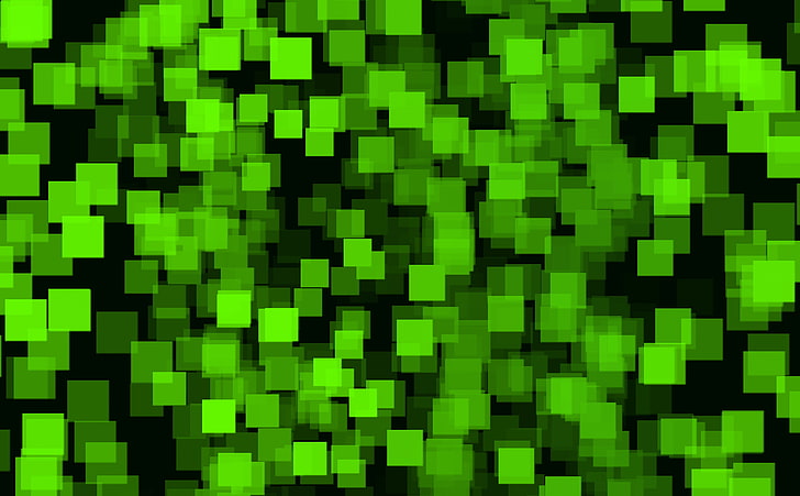 Virtual Space, green and black wallpaper, Computers, Web, bokeh, abstract, background, green, square, shape, geometry, virtual, reality, virtual world, geek, computer, futuristic, HD wallpaper