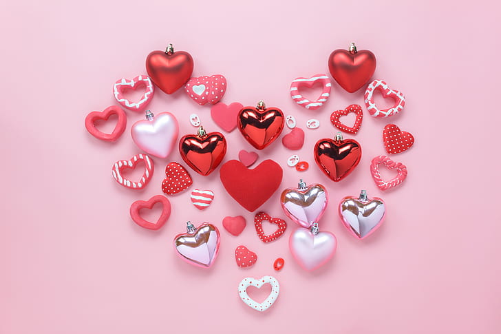 любовь, фон, розовый, сердце, сердечки, красный, романтичный, валентинка, HD обои