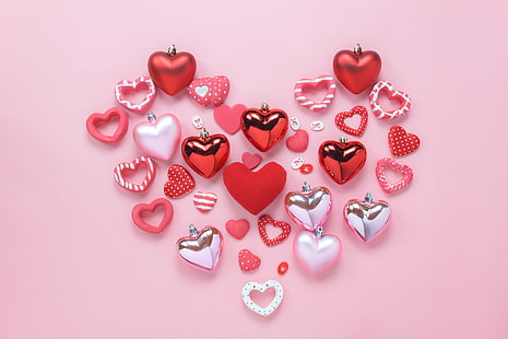 любовь, фон, розовый, сердце, сердечки, красный, романтичный, валентинка, HD обои HD wallpaper