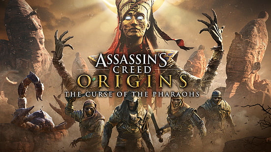 Assassin's Creed Origins The Curse of the Pharaohs game poster, Assassin's Creed: Origins, The Curse of the Pharaohs, DLC, 5K, HD tapet HD wallpaper