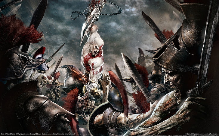 God of War Kratos digital wallpaper, video games, God of War, sword, fighting, God of War: Chains of Olympus, HD wallpaper