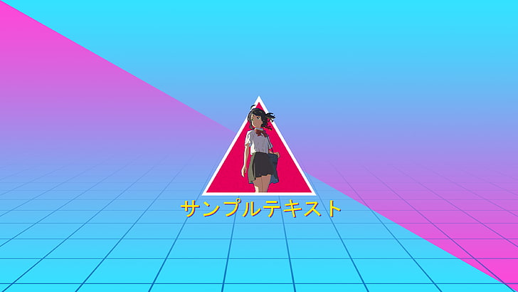 vaporwave, Seu Nome, anime girls, Makoto Shinkai, Kimi no Na Wa, HD papel de parede