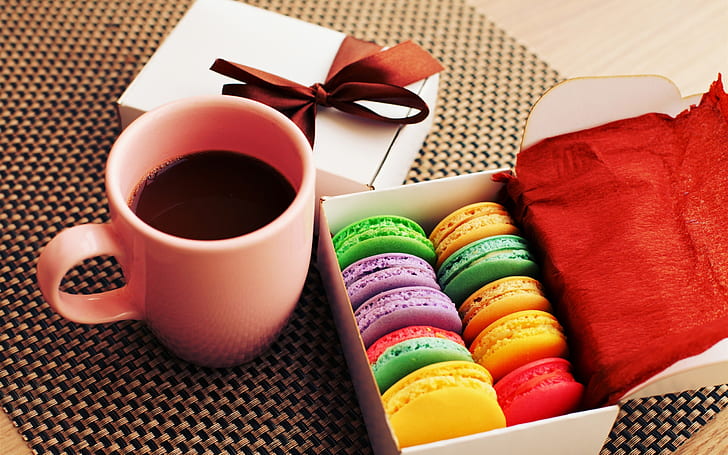 Cakes, cookies, dessert, colorful colors, cup, coffee, gift, Cakes, Cookies, Dessert, Colorful, Colors, Cup, Coffee, Gift, HD wallpaper