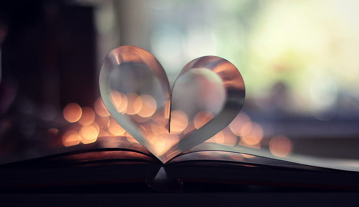 kertas putih dekorasi jantung, hati, buku, pemilik, halaman, bokeh, Wallpaper HD