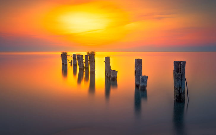Ontário Canadá Nascer do sol na praia de Kelso Céu vermelho alaranjado Reflexão Wallpapers para o seu desktop ou telefone 3840 × 2400, HD papel de parede