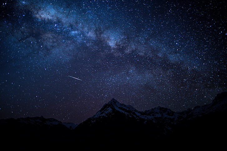 cúmulo de estrellas, cielo estrellado, noche, montañas, Fondo de pantalla HD