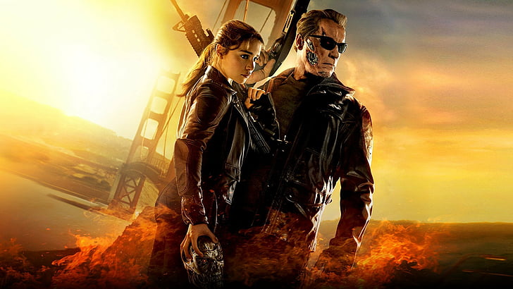 Terminator, Terminator Genisys, Arnold Schwarzenegger, Emilia Clarke, HD wallpaper