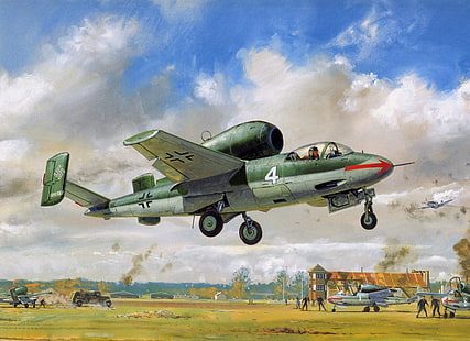녹색과 흰색 RC 헬리콥터, 제 2 차 세계 대전, 비행기, 항공기, 군사, 군용 항공기, 루프트 바페, 독일, Heinkel He 162, HD 배경 화면 HD wallpaper