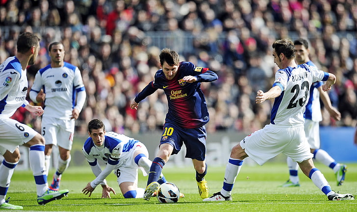 men's blue shorts, The ball, Sport, Football, Spain, Lionel Messi, Camp Nou, FC Barcelona, Leo, Dribbling, HD wallpaper
