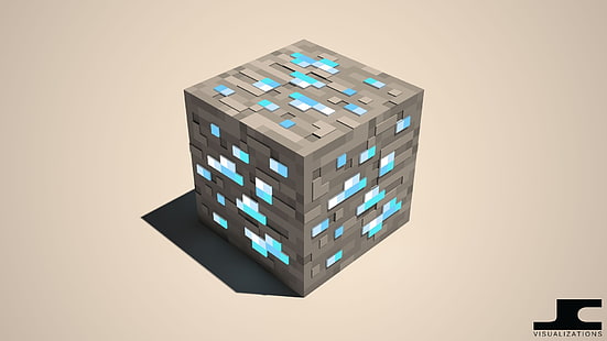 gray and blue Minecraft cube illustration, Minecraft, cube, video games, HD wallpaper HD wallpaper