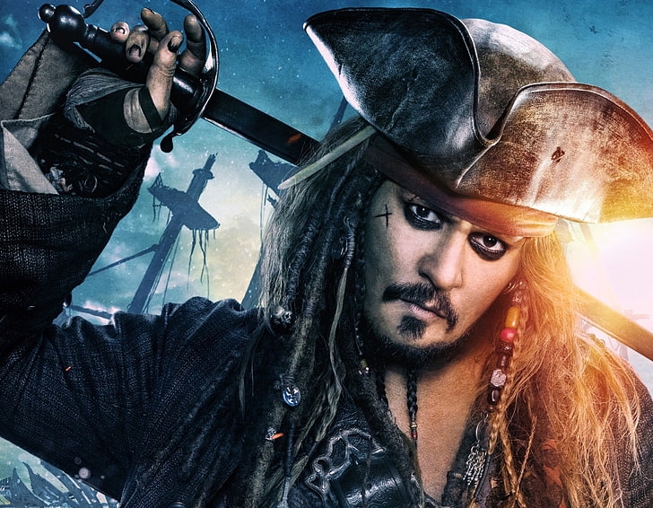 جاك سبارو ، فيلم ، Pirates Of The Caribbean: Dead Men Tell No Tales ، جاك سبارو ، جوني ديب، خلفية HD