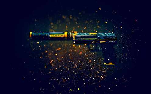 مسدس أسود وذهبي ، كاونتر سترايك: جلوبال أوفينسيف ، هيكلر وكوتش USP، خلفية HD HD wallpaper