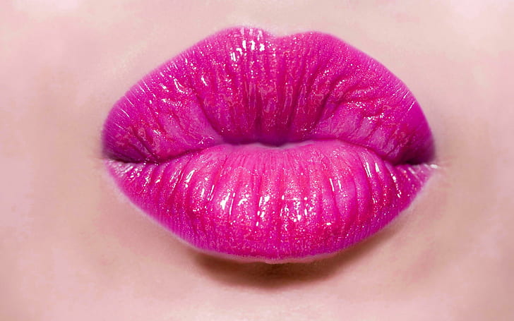 Pink Lips Girl, pink, lips, girl, HD wallpaper