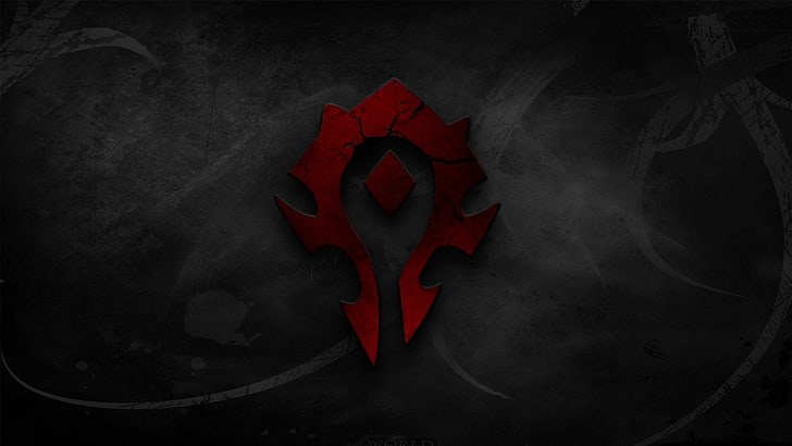 วอลล์เปเปอร์โลโก้สีแดงและสีดำฝูงวอร์คราฟต์ World of Warcraft โลโก้วิดีโอเกม Blizzard Entertainment, วอลล์เปเปอร์ HD