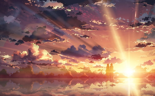 siluet awan saat matahari terbenam, Sword Art Online, Kirigaya Kazuto, Yuuki Asuna, matahari terbenam, Wallpaper HD HD wallpaper