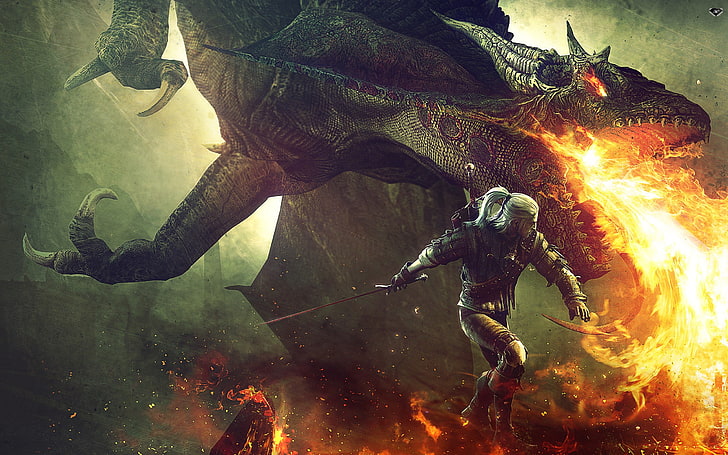 The Witcher, The Witcher 2: Assassins of Kings, Geralt of Rivia, dragon, วอลล์เปเปอร์ HD