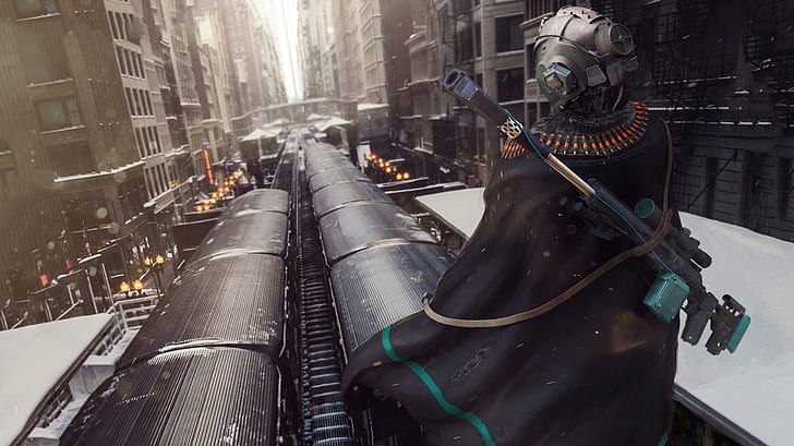 maska, futurystyczny, pociąg, metro, wojna, snajperzy, Tapety HD