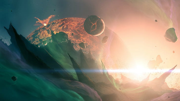 Kunstwerk Raum digitale Kunst Fantasie Kunst Konzeptkunst Planet Explosion Sterne Lava Supernova, HD-Hintergrundbild