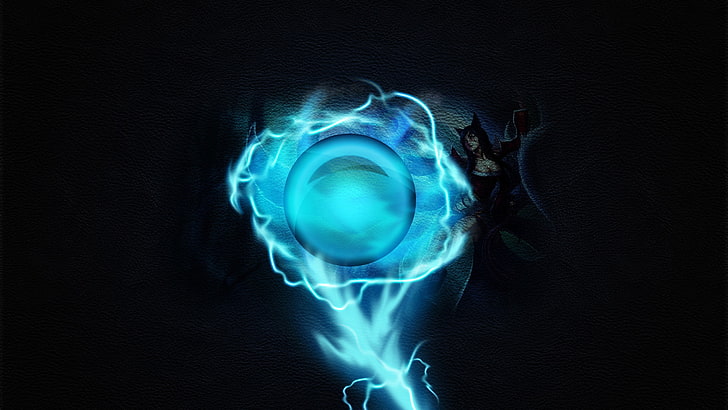 round blue lighted ball anime illustration, Riot Games, League of Legends, Ahri, HD wallpaper