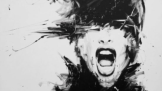 seni digital, berteriak, perempuan, mulut terbuka, abstrak, wajah, Wallpaper HD HD wallpaper