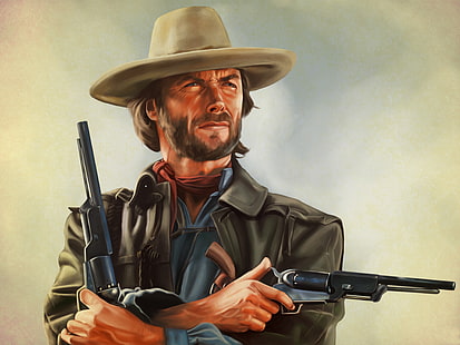 Clint Eastwood boyama, sanat, Clint Eastwood, tabanca, Josey Galler, The Outlaw, HD masaüstü duvar kağıdı HD wallpaper