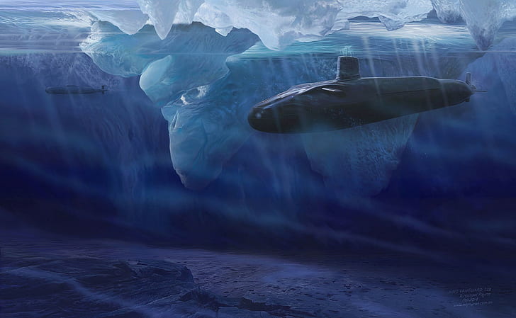 karya seni, gunung es, kapal selam, kendaraan, Wallpaper HD