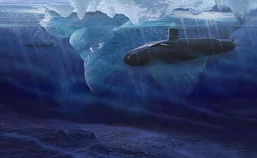 obra de arte, iceberg, submarino, veículo, HD papel de parede HD wallpaper