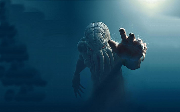 wallpaper digital monster laut, makhluk, Cthulhu, H. P. Lovecraft, Wallpaper HD