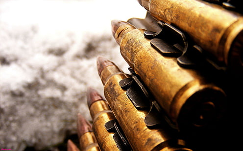 Bullet Belt, brass machine gun bullets, belt, smoke, bullet, ammo, 3d and abstract, HD wallpaper HD wallpaper