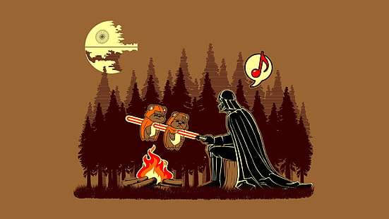 Star Wars Darth Vader illustration, minimalism, humor, Star Wars, Darth Vader, Ewok, dark humor, simple background, HD wallpaper HD wallpaper