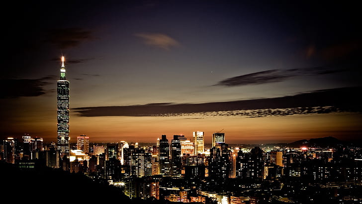 città, notte, luce, vista dall'alto, Sfondo HD