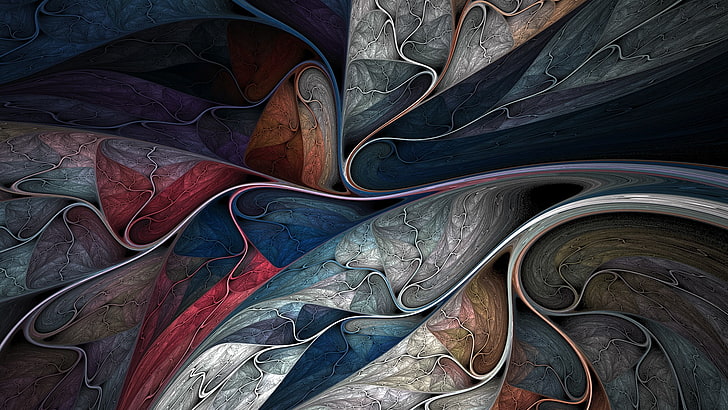 illustration abstraite bleue, grise, rouge, violette et jaune, abstraite, colorée, Fond d'écran HD