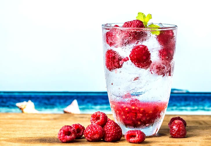 ice, summer, glass, raspberry, drink, HD wallpaper