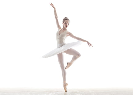 uniforme bianca da ballerina, ragazza, danza, sfondo bianco, acconciatura, ballerina, Sfondo HD HD wallpaper
