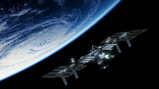 planeta, estación espacial internacional, espacio exterior, tierra, estación espacial, cielo, espacio, iss, Fondo de pantalla HD HD wallpaper