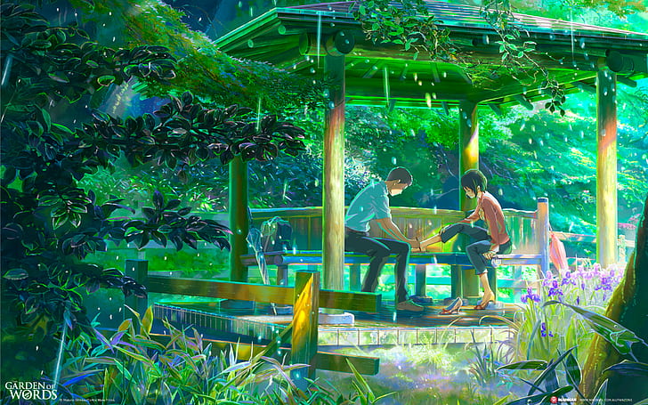 Ogród słów, Makoto Shinkai, deszcz, Tapety HD