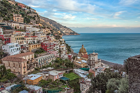 sea, landscape, coast, building, Italy, Bay, Campania, Amalfi Coast, Positano, Gulf of Salerno, Campaign, HD wallpaper HD wallpaper