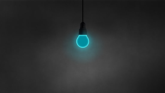 lampu LED hitam, minimalis, bola lampu, gelap, sederhana, cyan, Wallpaper HD HD wallpaper