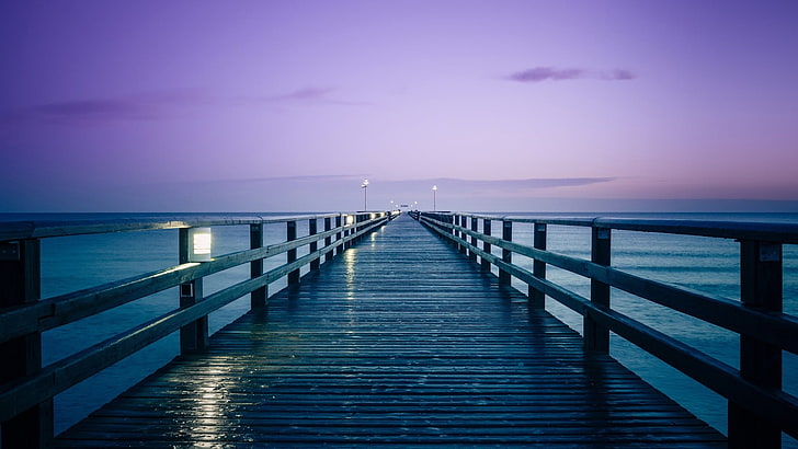 braune Holzbrücke auf Gewässer, Pier, Dock, Meer, HD-Hintergrundbild