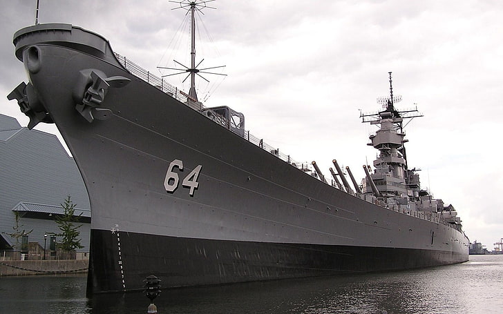 grå och svart krigsfartyg, slagskepp, vatten, United States Navy, USS Wisconsin (BB-64), fartyg, krigsfartyg, militär, fordon, HD tapet