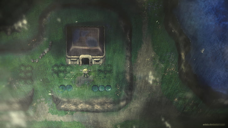 gris et brun maison papier peint, lien, jeux vidéo, la légende de Zelda, la légende de Zelda: un lien vers le passé, art numérique, œuvres d'art, Nintendo, Fond d'écran HD