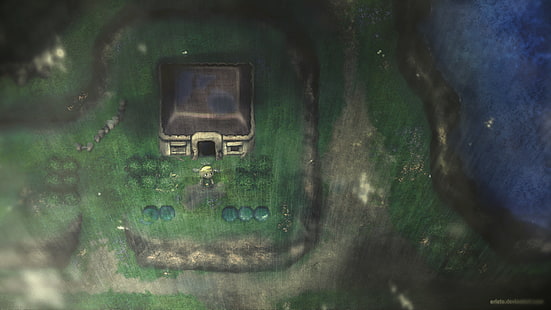 gris et brun maison papier peint, lien, jeux vidéo, la légende de Zelda, la légende de Zelda: un lien vers le passé, art numérique, œuvres d'art, Nintendo, Fond d'écran HD HD wallpaper