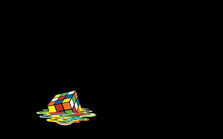 ilustrasi kubus ajaib, rubiks kubus, penuh warna, melting, Wallpaper HD