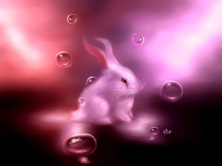 pink, purple, and black rabbit wallpaper, white, bubbles, pink, hare, rabbit, art, Bunny, HD wallpaper