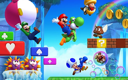 Mario, Yeni Süper Mario Kardeşler U, Goomba, Luigi, Nintendo, Kurbağa (Mario), Yoshi, HD masaüstü duvar kağıdı HD wallpaper