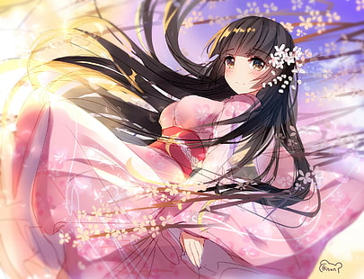 Anime, Anime Girls, lange Haare, japanische Kleidung, Kimono, HD-Hintergrundbild HD wallpaper